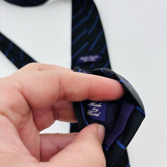 Vintage Ralph Lauren Purple Label Tie Italy Silk Navy Blue Stripe - Picture 5 of 6